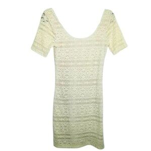 Abercrombie & Fitch Cream Lace Short Sleeve Mini Dress Scoop Back Bodycon Size M